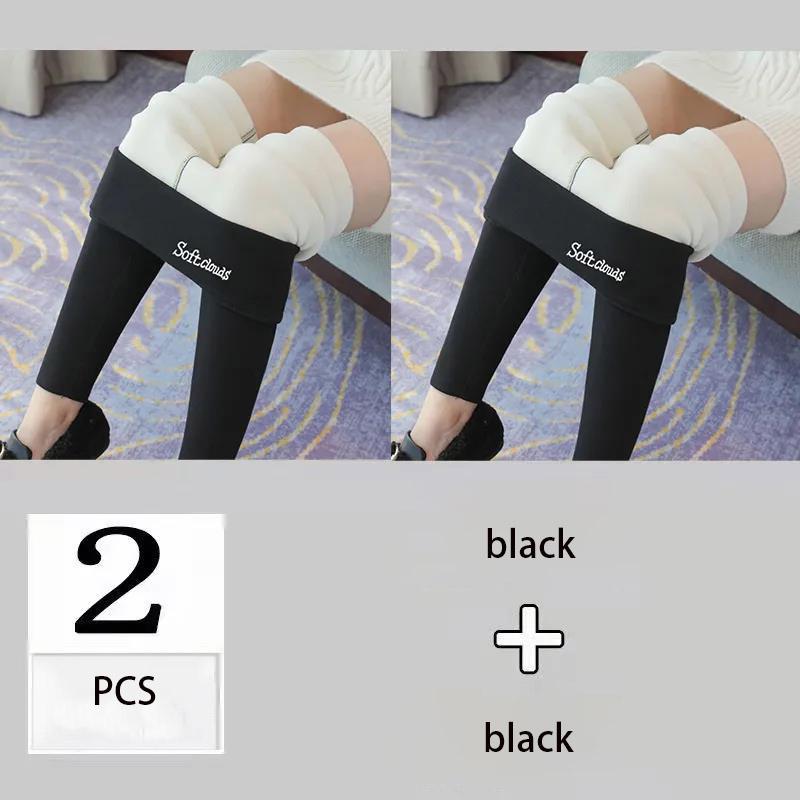 2Pcs Winter Lamb Velvet Leggings for Women's Outer Wear High Waist Plus Velvet Thick Solid Color Plus Size One-piece Warm Pants