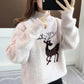Winter White Elk Sweater Pullover Half-High Collar Loose Wear Lazy Wind Thick Undershirt