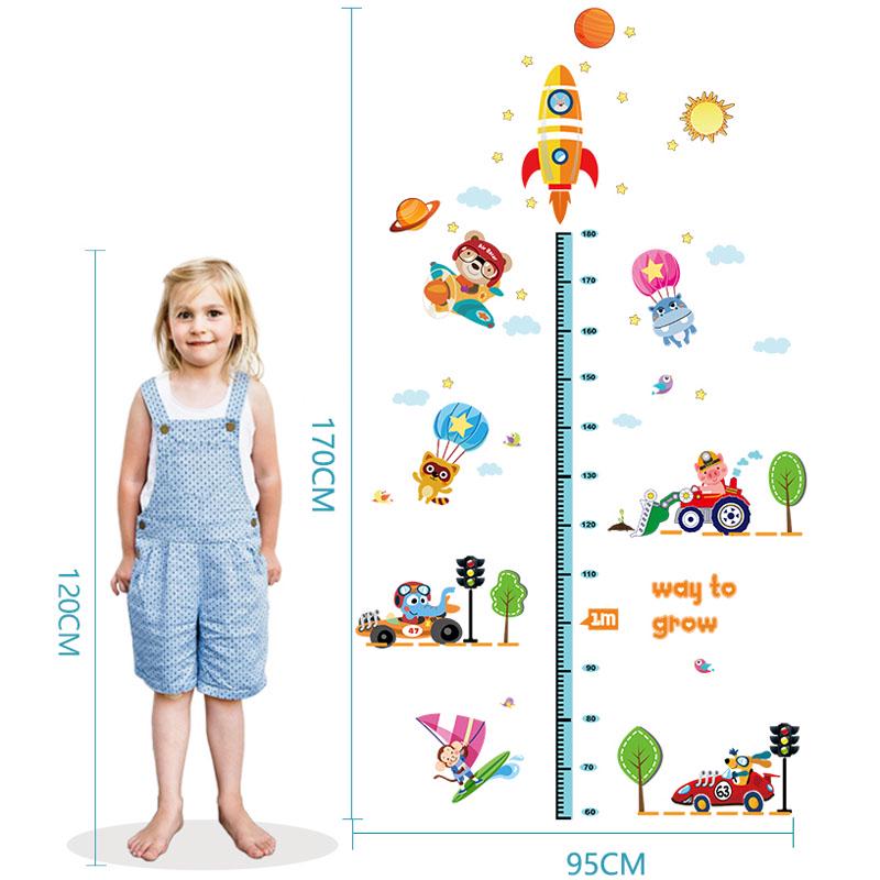 [Wall sticker ]Rocket Bulldozer Children Height Measurement Wall Stickers For Kids Rooms Nursery Dec