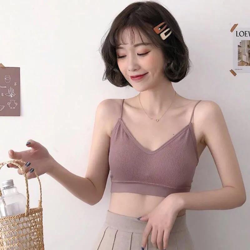 Korean Version of The Anti-glare Fashion Sweet and Sexy Breathable Threaded Sling Beautiful Back Vest Tube Top No Steel Ring Bra