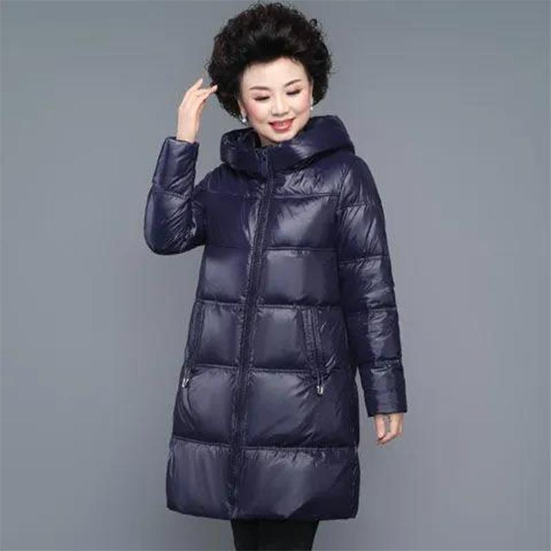 Middle-aged Mother Thick Down Down Padded Jacket Women's Winter Clothes Middle-aged and Elderly High-end Mid-length Shiny Cotton Coat