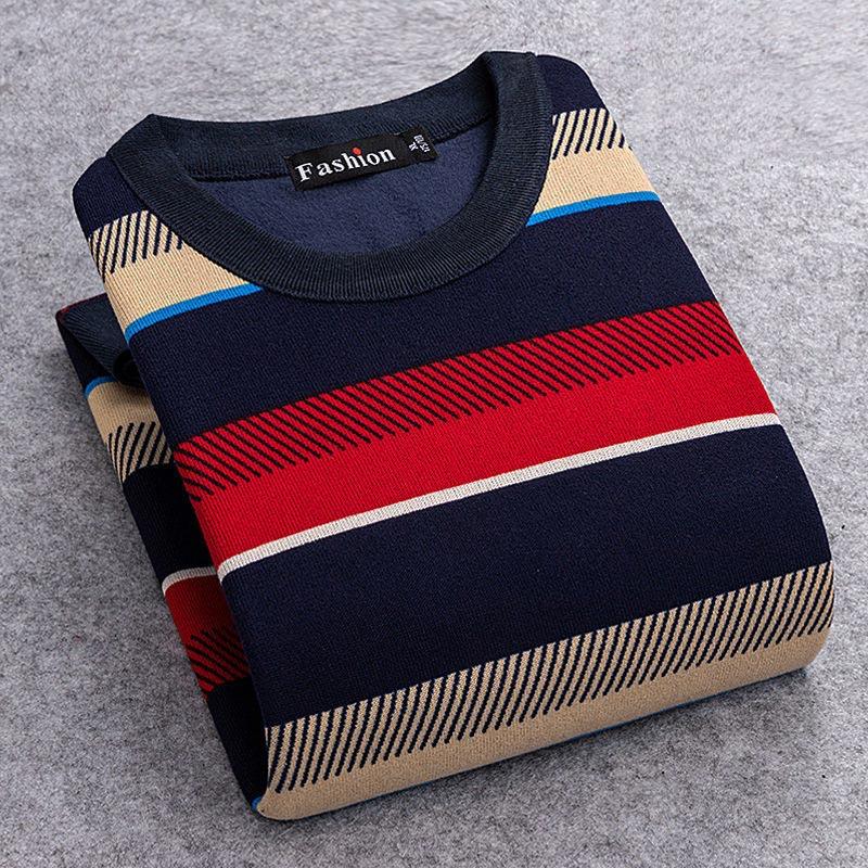 Winter Plus Velvet Sweater Men's Round Neck Bottoming Shirt Young and Middle-aged Long-sleeved T-shirt Sweater