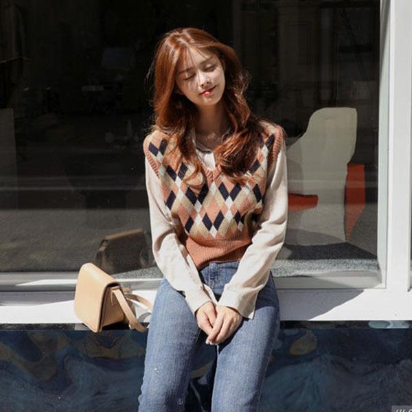 Autumn Winter  British Style Loose Knit Sweater Vest Female Students Short Pullover Waistcoat Sweater Tank Tops