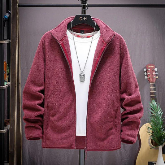 Autumn and Winter Men's Fleece Jacket Jacket Young and Middle-aged Fleece Men's Stand-up Collar Cardigan Dad Jacket