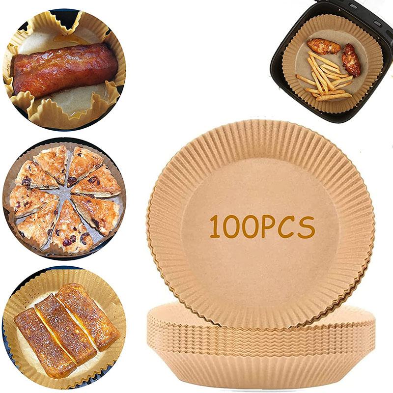Air Fryer Disposable Paper Liner - 100PCS 6.3inch Round Non-Stick Parchment Paper Liners, Oil-proof, Water-proof