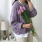 Pofulove 3 Colors Girly Warm Long Sleeve O-Neck Loose Knitted  Blouse Sweet Simple Color Sweaters