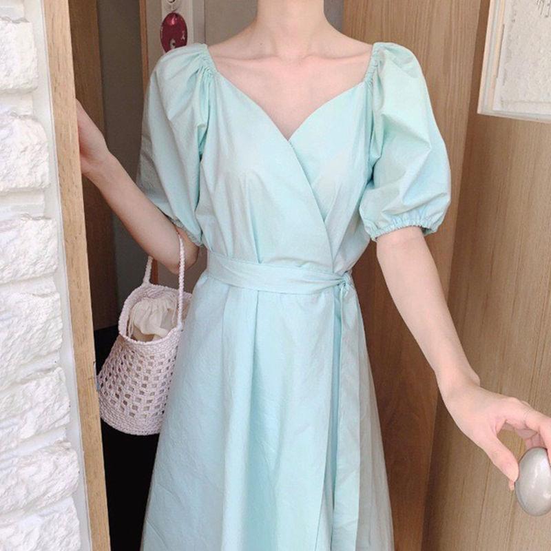 Female Large Size Elegant Holiday Dress Summer High Waist Slim Vintage Gentle Long Vacation Dress