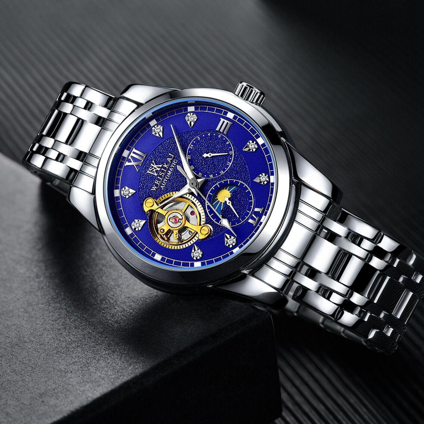 Mens Retro Watches Automatic Mechanical Watch Tourbillon Clock Waterproof Business Wristwatch