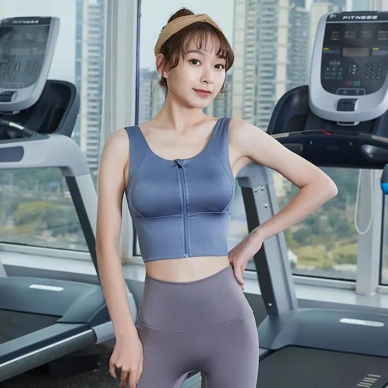 Women Front Zip Sports Bra Push Up High Impact Wireless Padded Tank Top for Running Fitness Workout