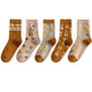 Five Pairs of Women's Socks Fashion Print Cartoon Pattern Socks Winter Thick Warm Pile Pile Socks