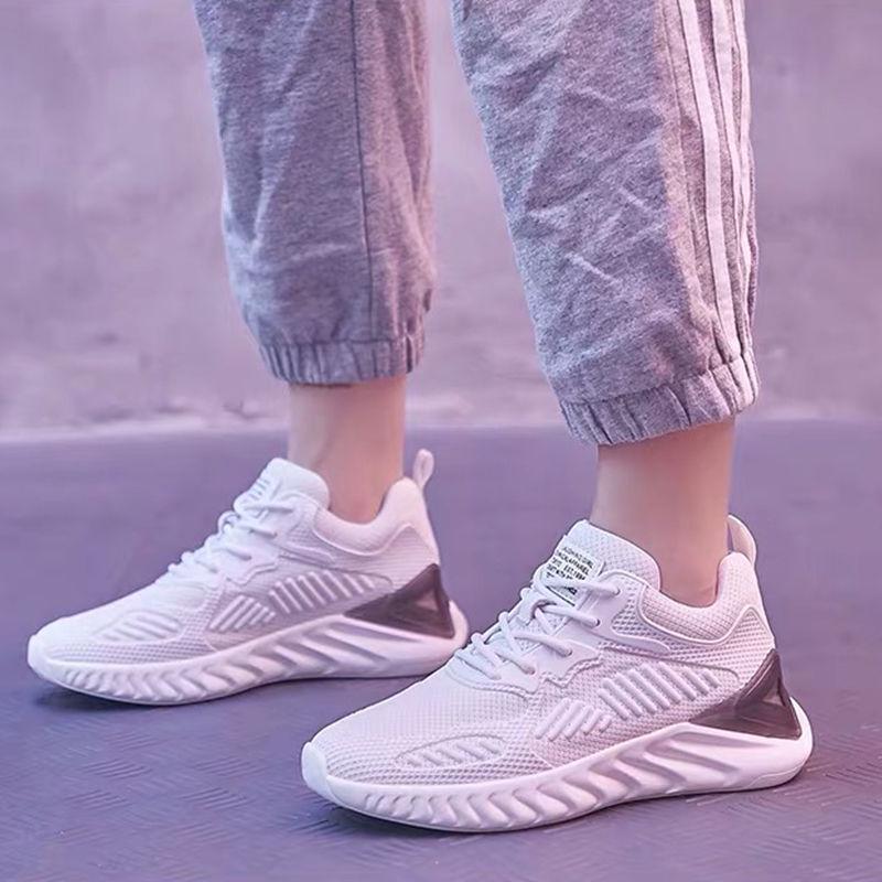 Women Sport Shoes Lace-Up Rubber Mesh Round Cross Straps Flat Sneakers Running Shoes Casual Shoes