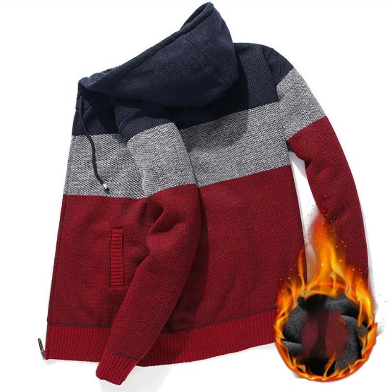 Autumn and Winter Cardigan Hooded Sweater Men's Color Matching Loose Long-sleeved Sweatshirts Men's Sweater Coat