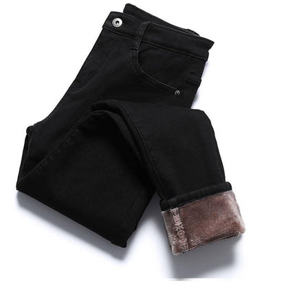 Plus Size Winter Jeans for Women Female High Waist Skinny Thick Casual Trousers Velvet Denim Pants