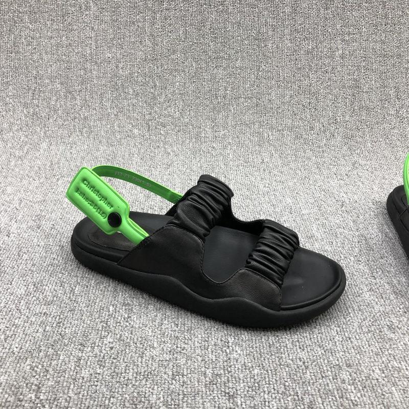 European Women's Shoes Summer Soft Leather Folds Color Matching Open Toe Flat Beach Sports Sandals Women