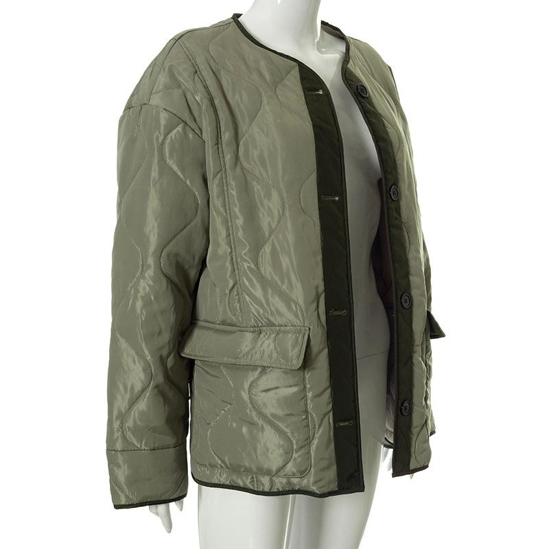 Parkas for Women Thick Warm Winter Jacket and Coats Big Pocket O Neck Army Green Padded Down Coat Loose Casual Female Outwear