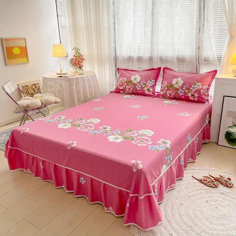 100% Cotton Korean Print Mattress Cover One Piece Simmons Non-slip Dustproof Protective Cover