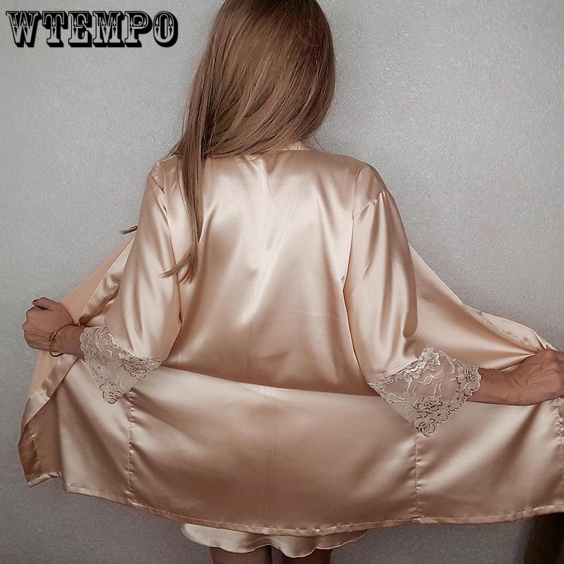 Spring and Summer Sexy Pajamas Women's Lace Women's Suspenders Nightdress Nightgown Two-piece Short-sleeved Thin Silk Suit