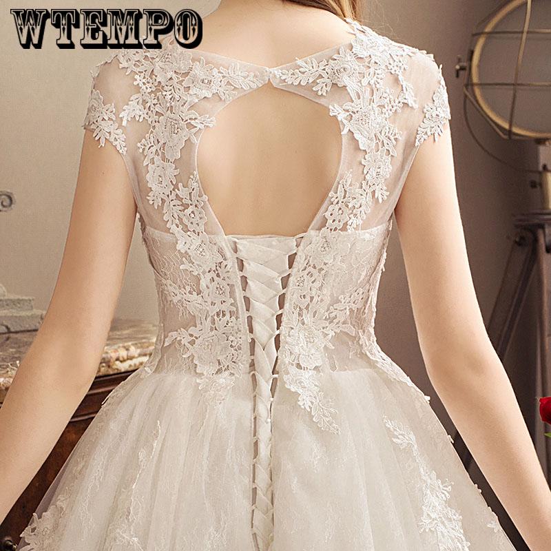 White Lace Appliques Ball Gown Wedding Dresses backless Short Sleeves Vestido De Noiva