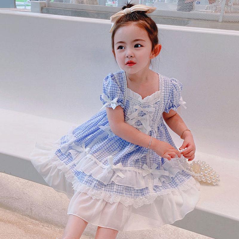 Cute Girl Dress Summer Princess Dress Girl Loli Style Show Skirt Cute Loli Skirt Puff Sleeve Lace Tutu Skirt Comfortable and Breathable Fabric