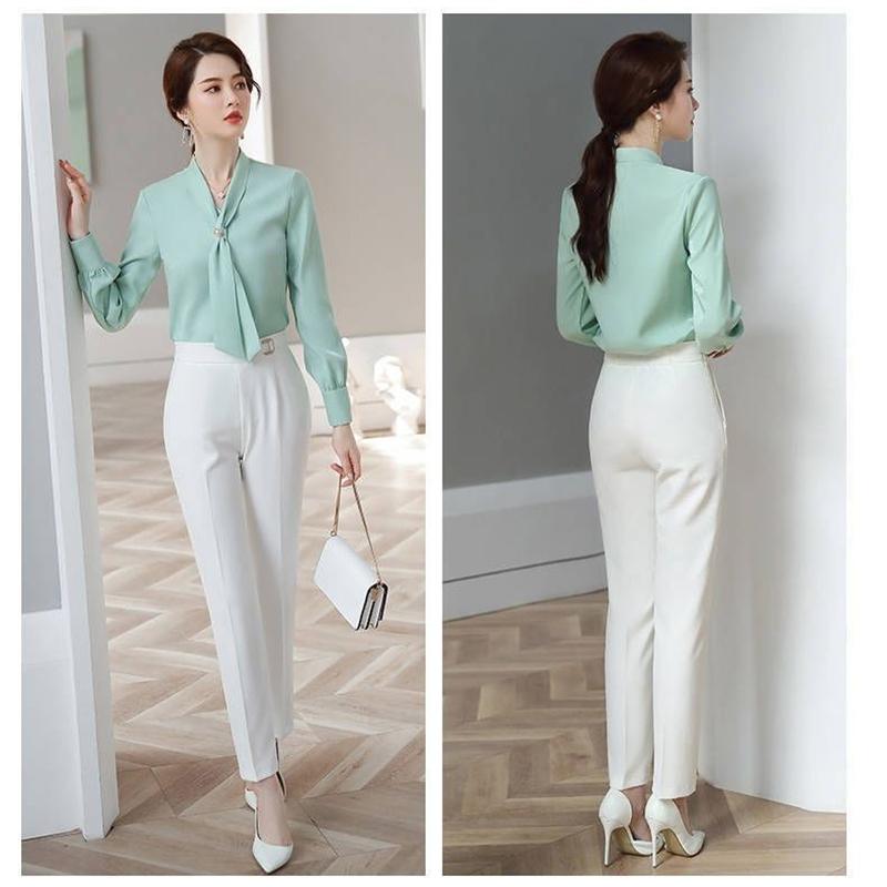 Chiffon White Shirt Female Design Sense Niche Long-sleeved Professional Shirt Suit with Shirt Fabric Light and Breathable Professional Work Wear Shirt