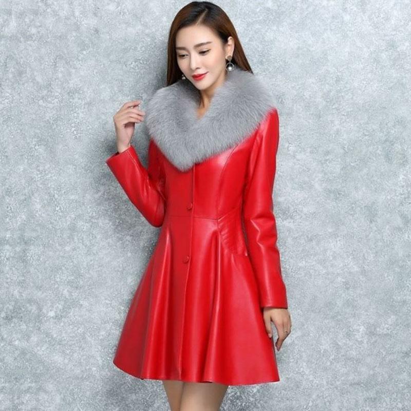 Ladies Winter Faux Fox Fur Leather Coat Warm Fluffy Hoodie Thick Overcoat Plus Size Coat