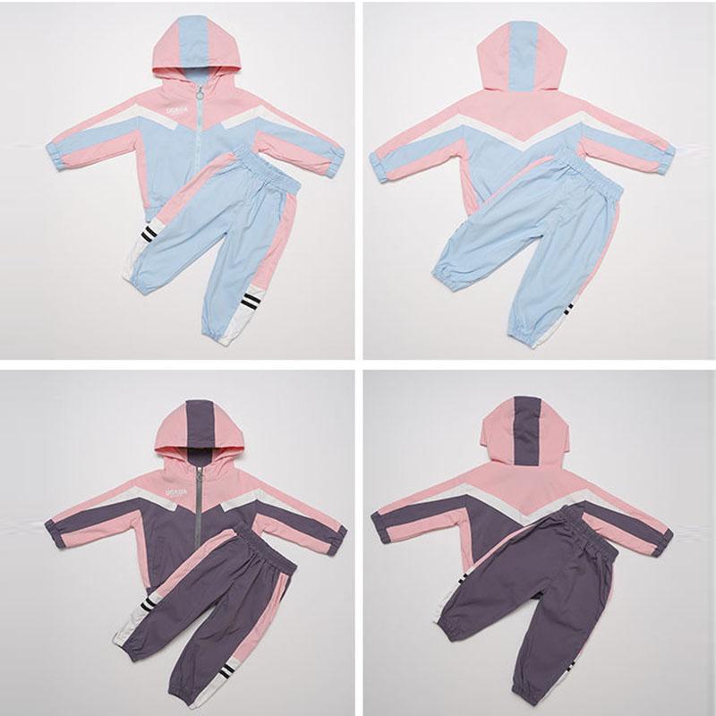 Boys and Girls Spring and Autumn Hooded Stitching Suit Two-piece Outdoor Sports Suit Korean Casual Sets