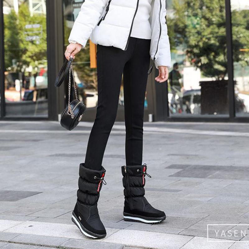 Outdoor Ski Boots Winter Plus Velvet Thick Printing Mid-tube Snow Boots Waterproof Non-slip Women's High-top Boots