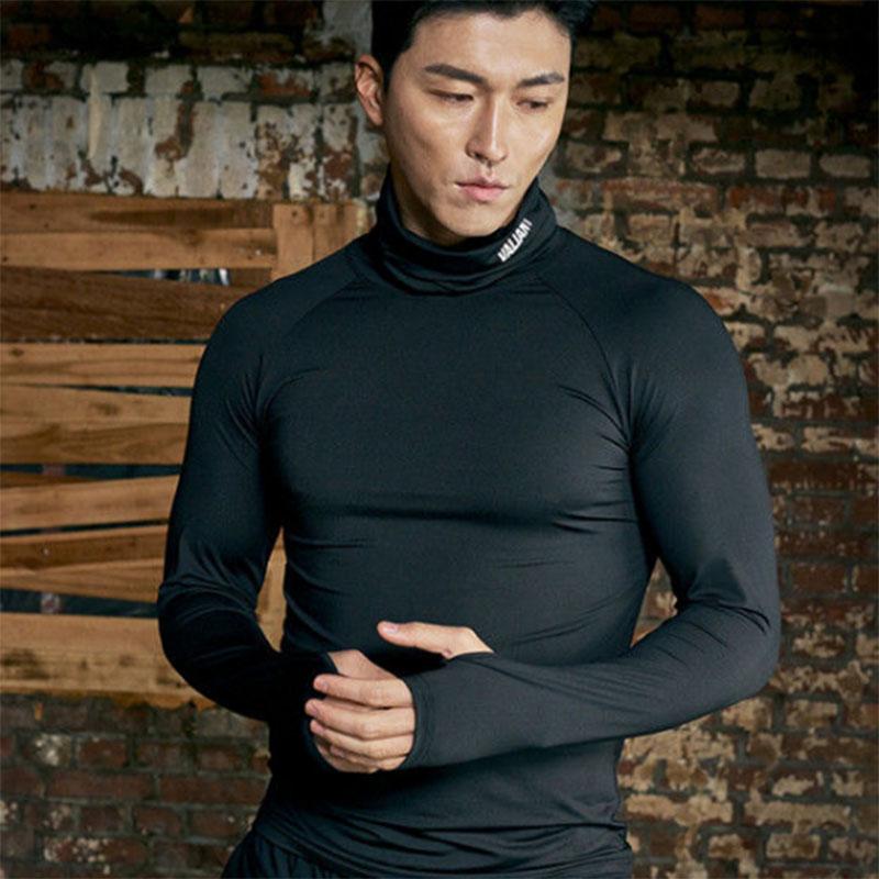 Men's Quick-drying Clothes Running Training Fitness Stretch Top Tide Brand Self-cultivation High-neck Long-sleeved T-shirt Showing Muscle Clothes