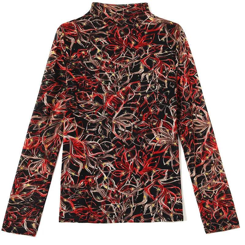Thin Print Slim Half Turtleneck Letter Top T-shirt Bottoming Shirt Women's Spring and Autumn T-shirt