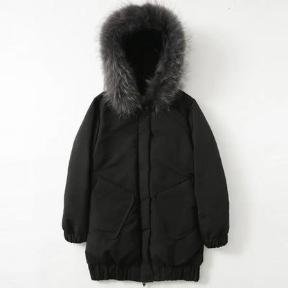 Winter Down Jacket Cotton Jacket Korean Version of Loose Mid-length Thick Coat Big Fur Collar Cotton Coat