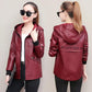 Autumn and Winter Fashion Slim Hooded Leather Ladies Short Jacket Pu Jacket Women's Motorcycle Jacket