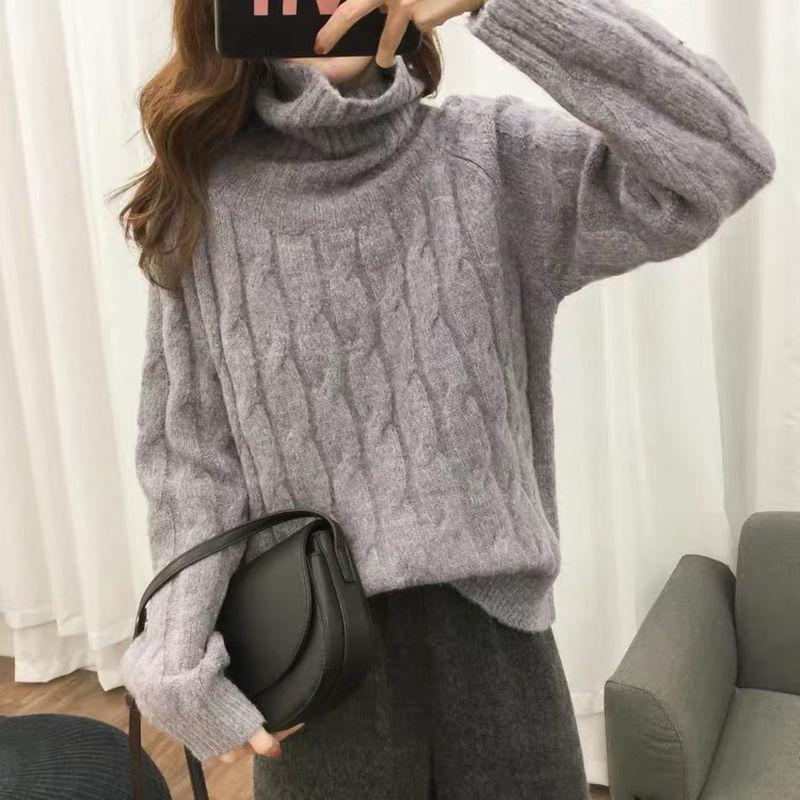 Sweater Turtleneck Bottoming Shirt Women's Solid Color Twist Casual Pullover Sweater Autumn  Winter Outerwear