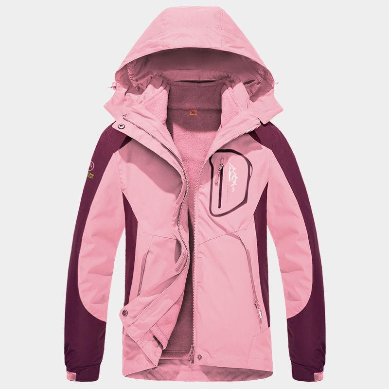 Women's Outdoor Jacket with Detachable Plus Velvet Thickening Two-piece Windproof and Waterproof Ski Jacket Mountain Travel