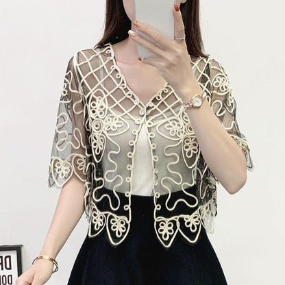Irregular Summer Short Coat Cardigan Women Solid Color Sun Protection Thin Air Conditioning Shawl