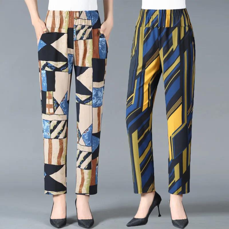 Summer Thin Cropped Trousers Large Size Stretch Straight Leg Pants Women Loose High Waist Casual Pants Women