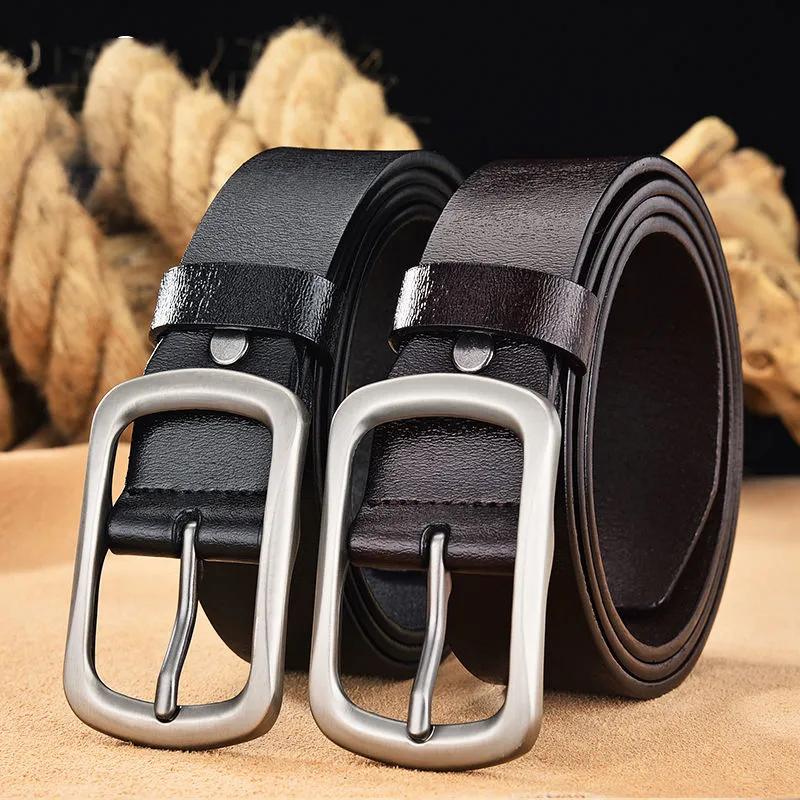 Real Cowhide Men's Belt Business Pin Buckle Belt Retro Jeans Belt Male Leather Slide Belts for Men Mens Leather Belts