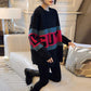 Autumn/winter Fashion Striped Bottoming Shirt Mid-length Loose-fitting Outer Sweater Long-sleeved Splicing Color Top Coat
