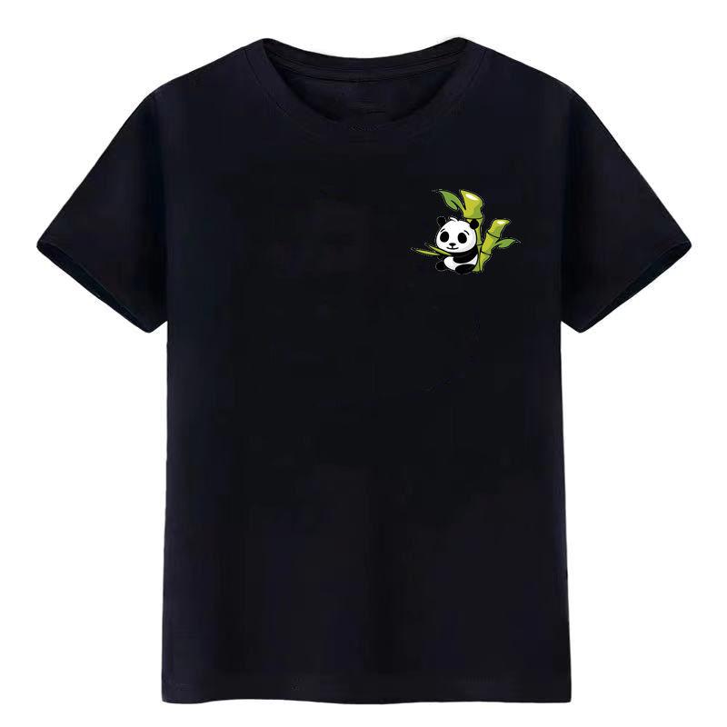 Summer New Panda Print Short-sleeved T-shirt Loose Boys Round Neck Cotton Half-sleeved Top