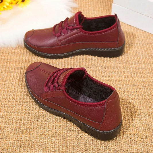 Women's Cotton Shoes Winter Leather  Waterproof Cloth Shoes Fleece Warm Cotton Boots