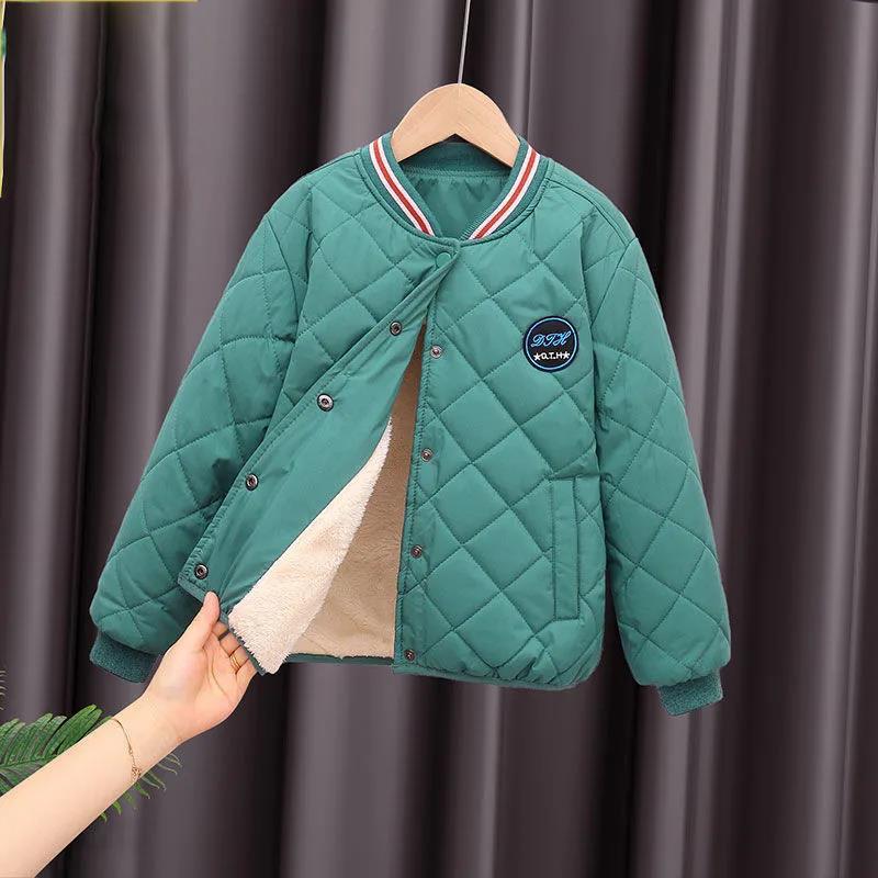 Children's Down Jacket Boys and Girls Cotton-padded Jacket Liner Plus Velvet Thick Winter Solid Color Warm Jacket Cotton Jacket