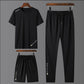 Three-piece Casual Suit Men's Summer Ice Silk Shorts Men's Trousers Loose Large Size T-shirt Men's Short-sleeved Clothes
