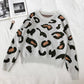 3 Colors Leopard O-neck Pullover Long Sleeve Short Twist Sweater Women Open Waist Knitwear