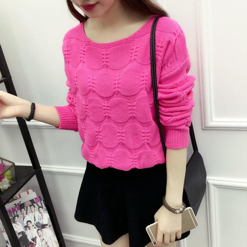 Fashion Long-sleeved Solid Color Sweater Spring and Autumn Women's Round Neck Loose Short Sweater