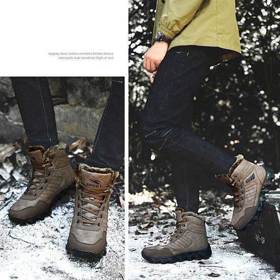 Leather Snow Boots Men Winter Plus Velvet High-top Boots Waterproof Non-slip Warm Work Boots