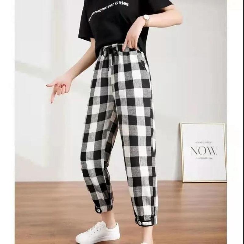 Harlan Pants Women's Loose and Wild Trend Short Autumn and Winter Beam Feet Plaid Casual Leggings