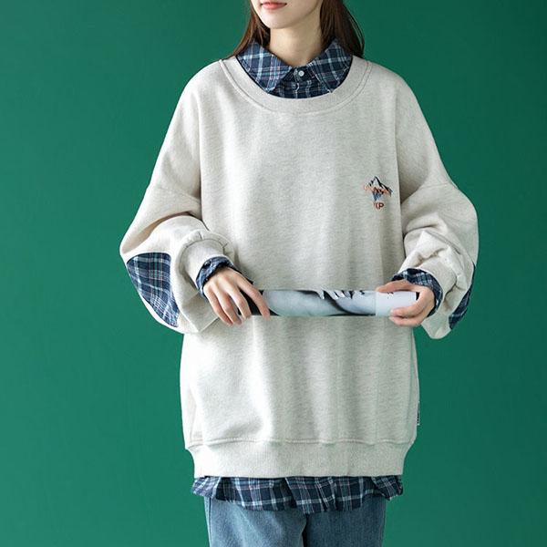 Cotton Spring and Autumn Clothes Fake Two-piece Sweater for Boys and Girls Loose Plaid Shirt Stitching on Clothes