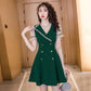 Women's Summer Dress Slim Solid Color V-neck A-line Skirt