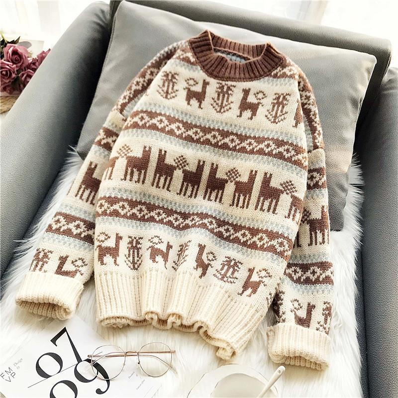 Round neck sweater Large size Christmas clothing sweater Woman Loose Long sleeve sweater Winter
