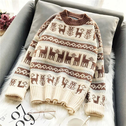 Round neck sweater Large size Christmas clothing sweater Woman Loose Long sleeve sweater Winter