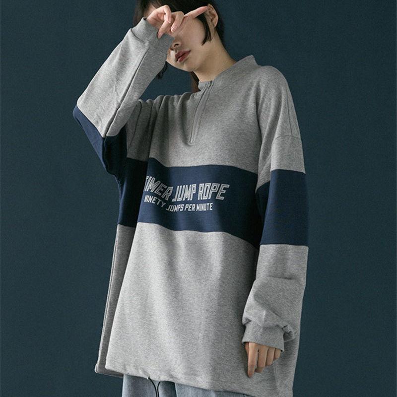 Half Zipper High Neck Sweater Women Autumn Vintage Sports Style Korean Loose Pullover Coat